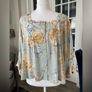 Rachel Rachel Roy Floral Square Neck Peasant Blouse - Size M